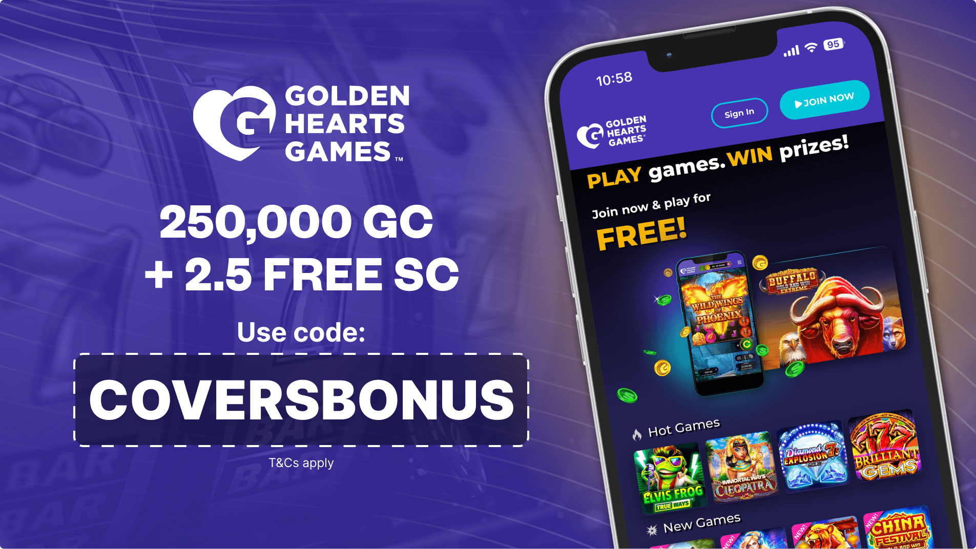 Golden Hearts Games bonus code