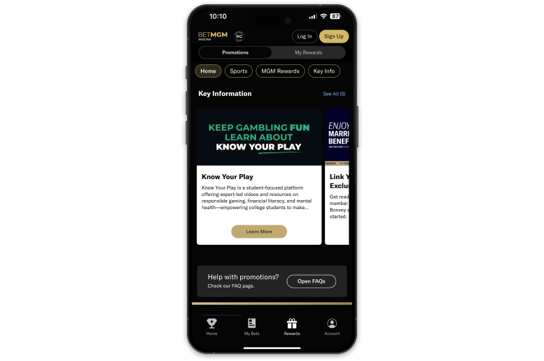 Screenshot of BetMGM sportsbook