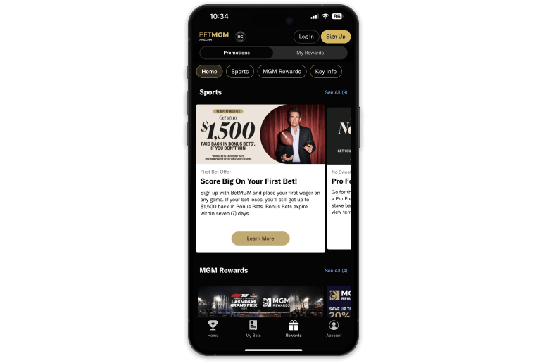 Screenshot of BetMGM sportsbook