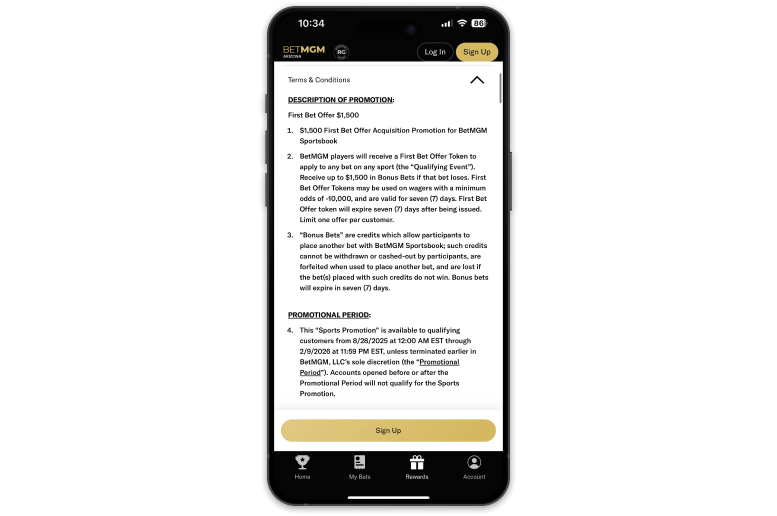 Screenshot of BetMGM sportsbook