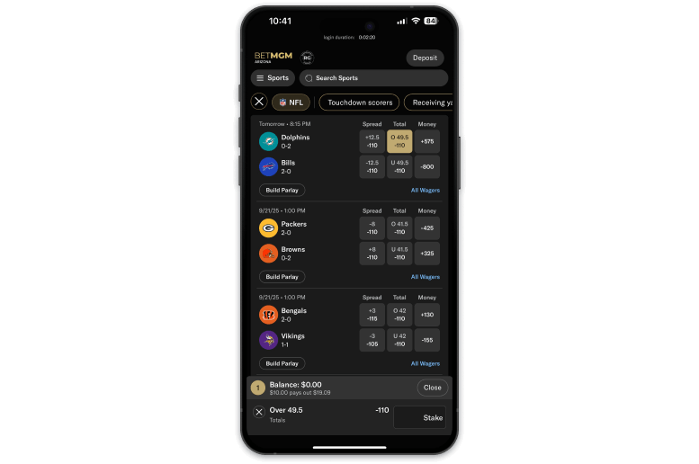 Screenshot of BetMGM sportsbook place bet