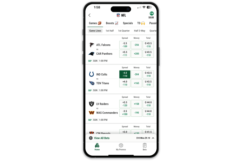 Screenshot of Caesars sportsbook