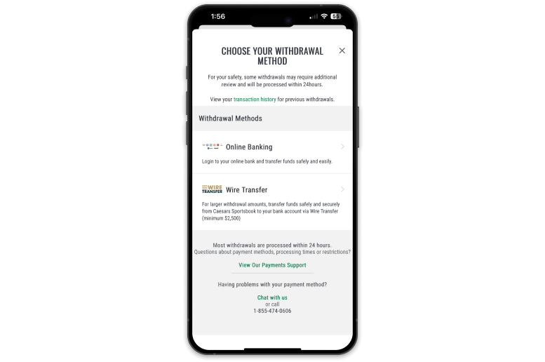 Screenshot of Caesars sportsbook
