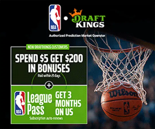 DraftKings Predictions Trade $5, Get $200 welcome bonus plus 3 months NBA League Pass