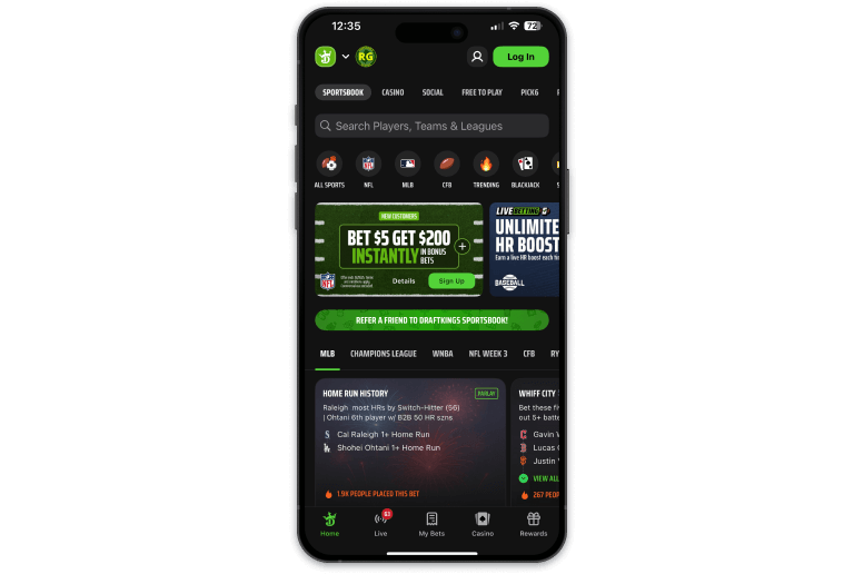 Screenshot of DraftKings sportsbook