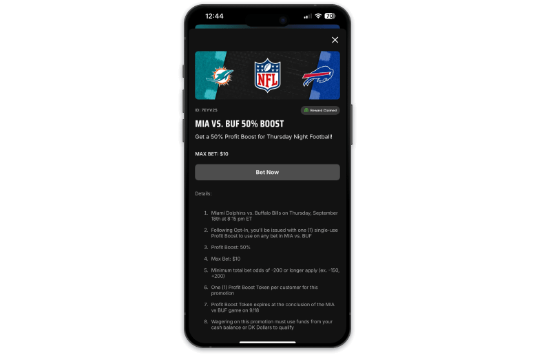 Screenshot of DK sportsbook