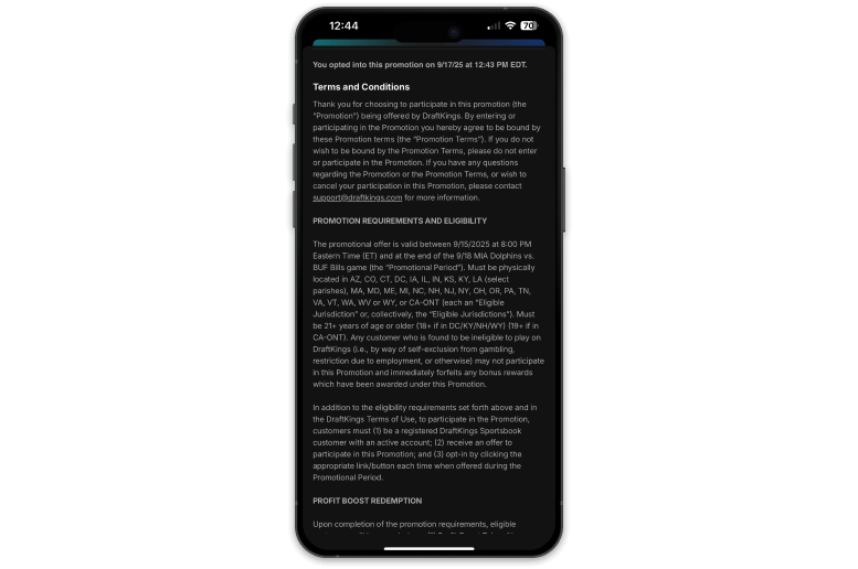 Screenshot of DK sportsbook