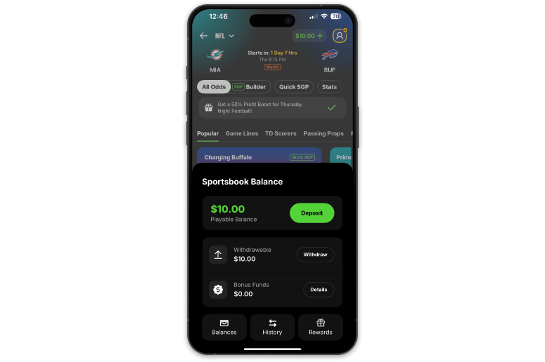 Screenshot of DK sportsbook