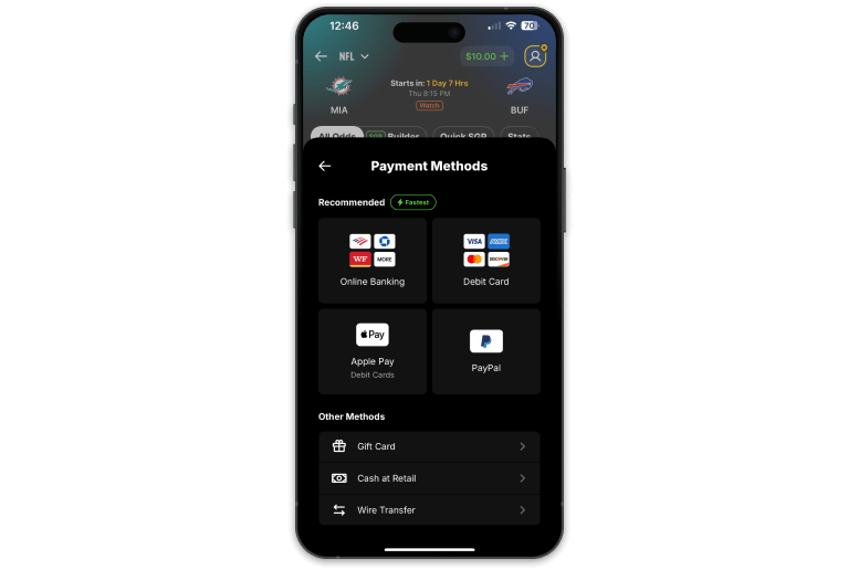 Screenshot of DK sportsbook