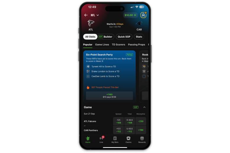 Screenshot of DraftKings sportsbook