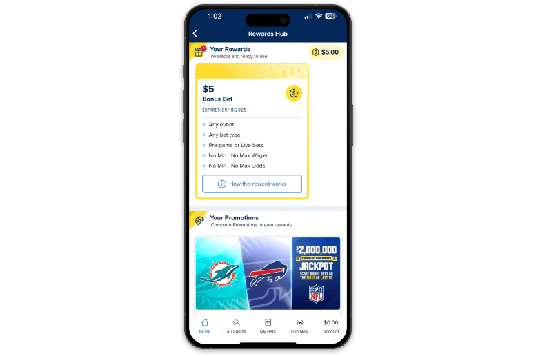 Screenshot of DraftKings sportsbook