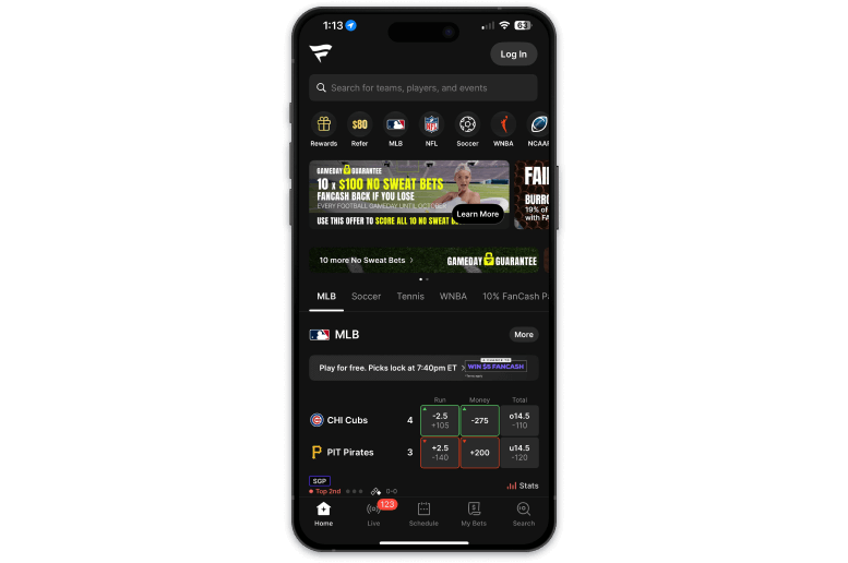 Screenshot of Fanatics sportsbook