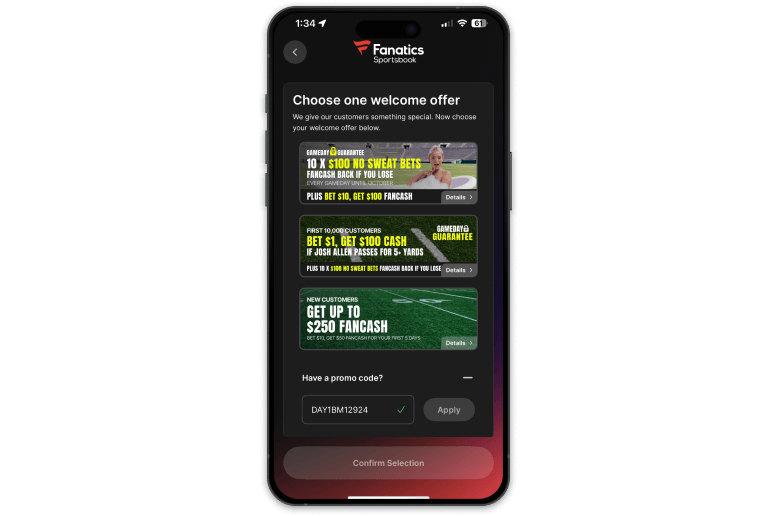 Screenshot of Fanatics sportsbook