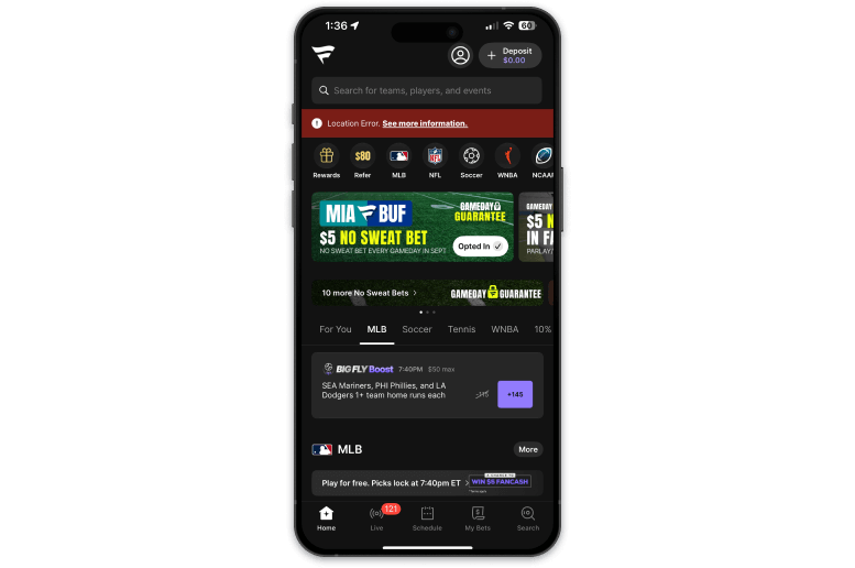 Screenshot of Fanatics sportsbook
