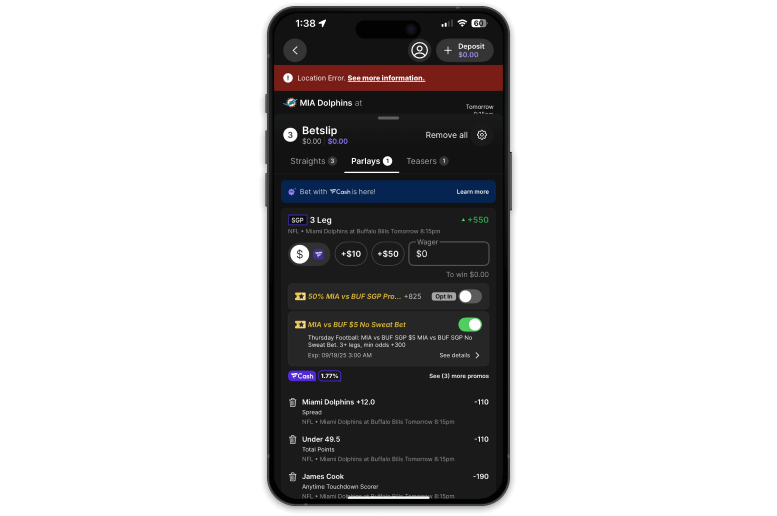 Screenshot of Fanatics sportsbook