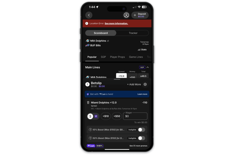 Screenshot of Fanatics sportsbook