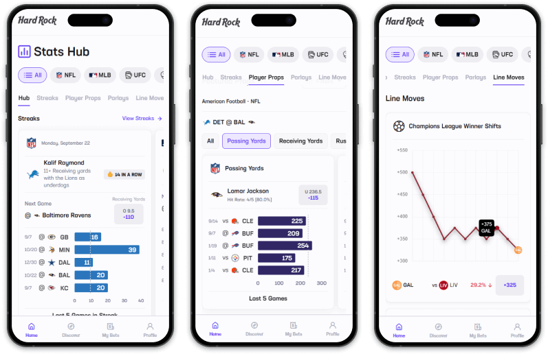 Hard Rock Bet StatsHub screenshots