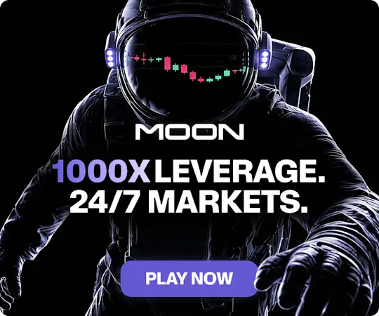 Moon banner showing 1000x leverage and 24/7 markets