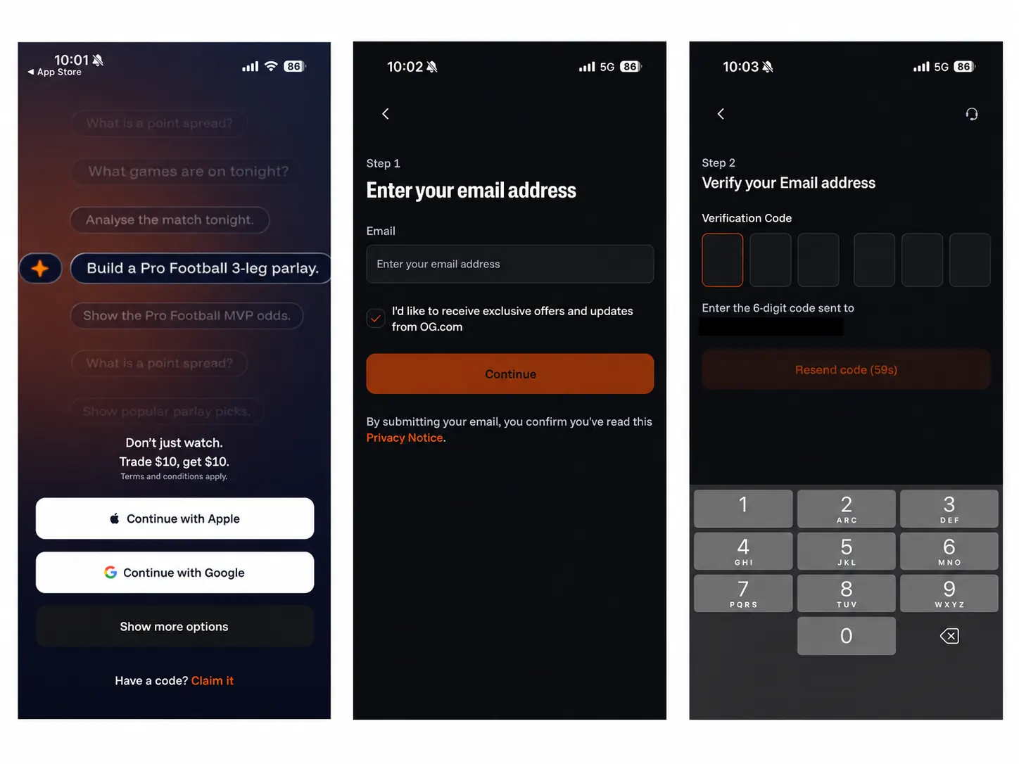 OG screenshots that I took about the sign-up process step 1