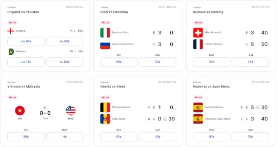 Plus500 live markets screen showing multiple sports trading opportunities