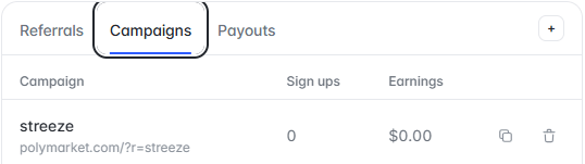 Polymarket referral code image for monitoring referral Campaigns on desktop
