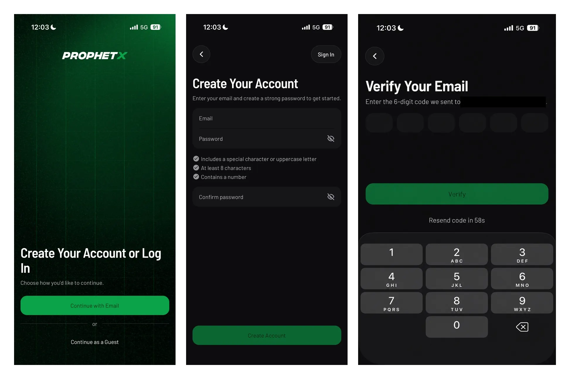 ProphetX screenshots that I took about the sign-up process step 1