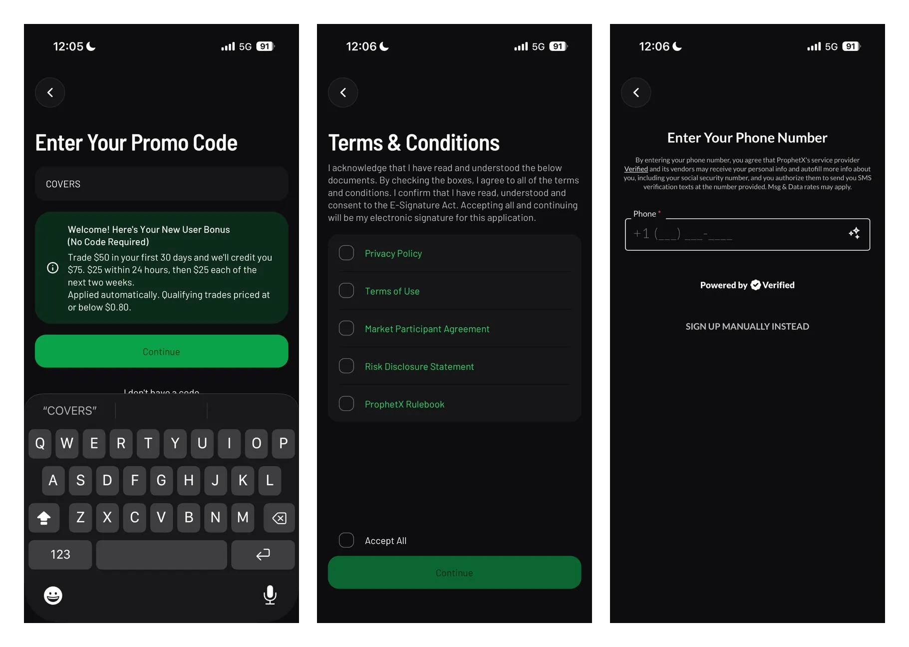 ProphetX screenshots that I took about the sign-up process step 2