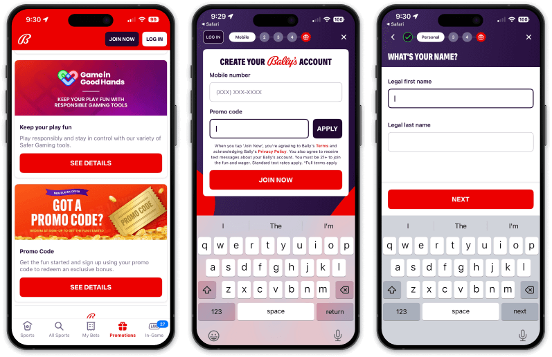 Bally Bet Casino how to sign up screenshots