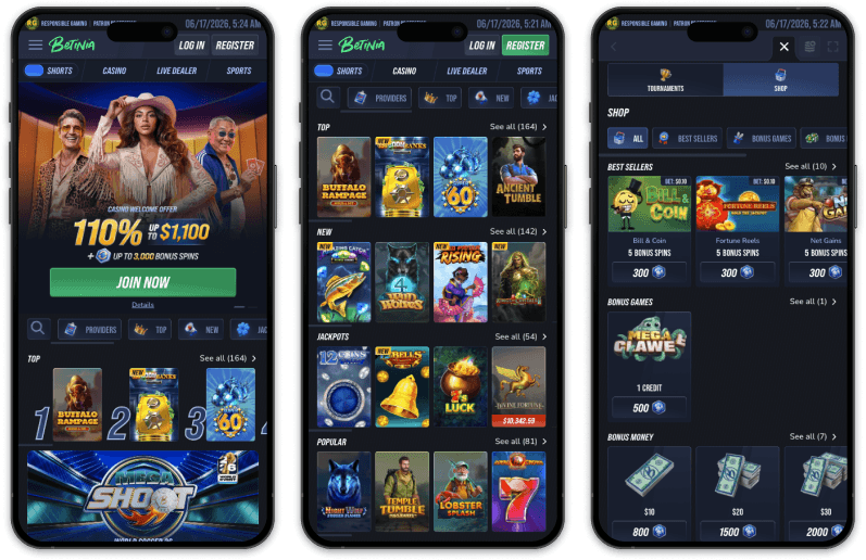 Betinia Casino screenshots