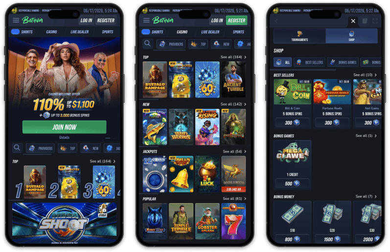 Betinia Casino screenshots
