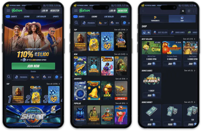 Betinia Casino screenshots