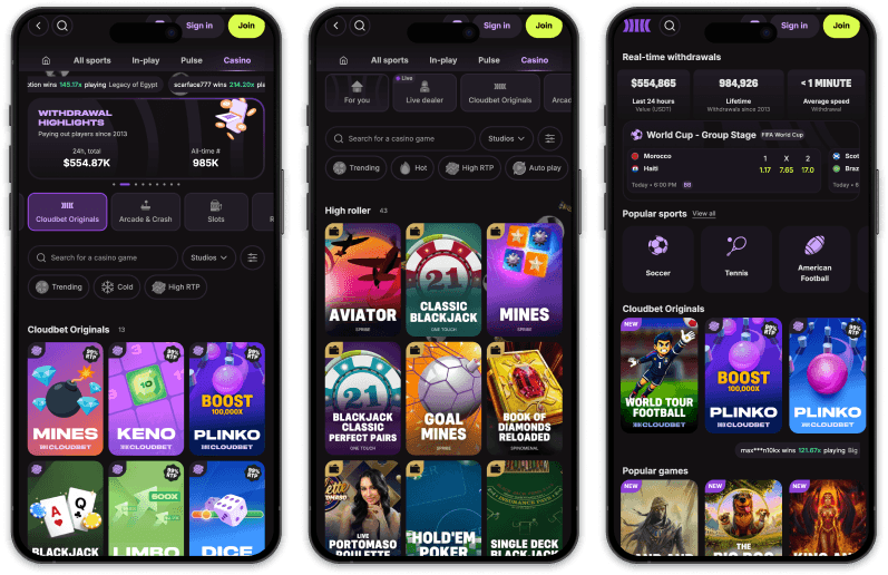 Cloudbet Casino screenshots