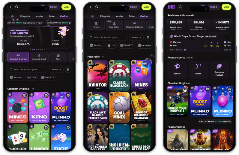 Cloudbet Casino screenshots