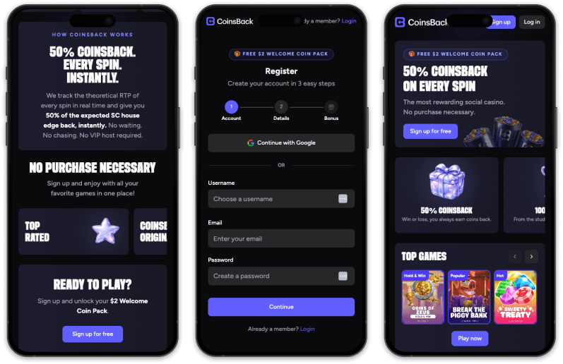 CoinsBack Casino screenshots