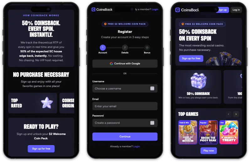 CoinsBack Casino screenshots