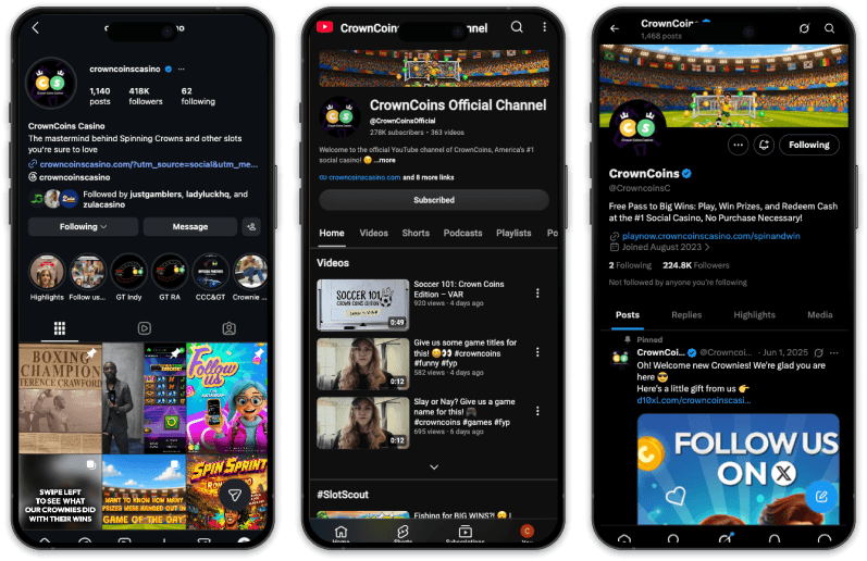 Crown Coins social media platforms