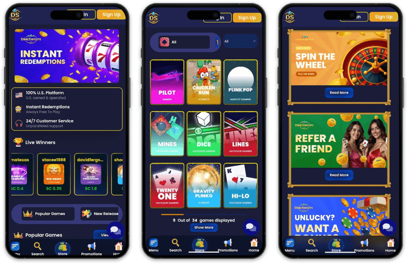 DimeSweeps Casino screenshots