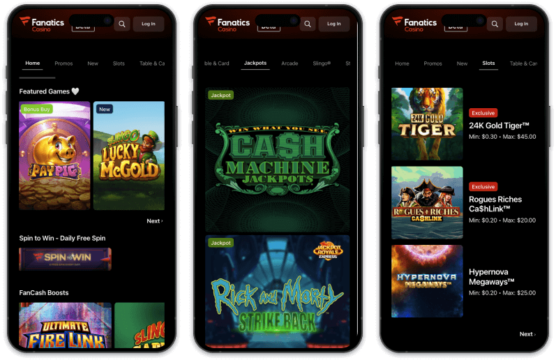 Fanatics Casino screenshots