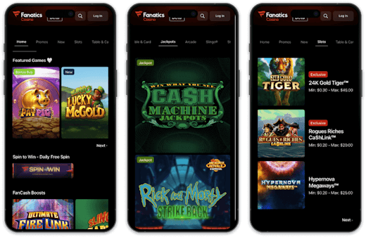Fanatics Casino app lobby on mobile