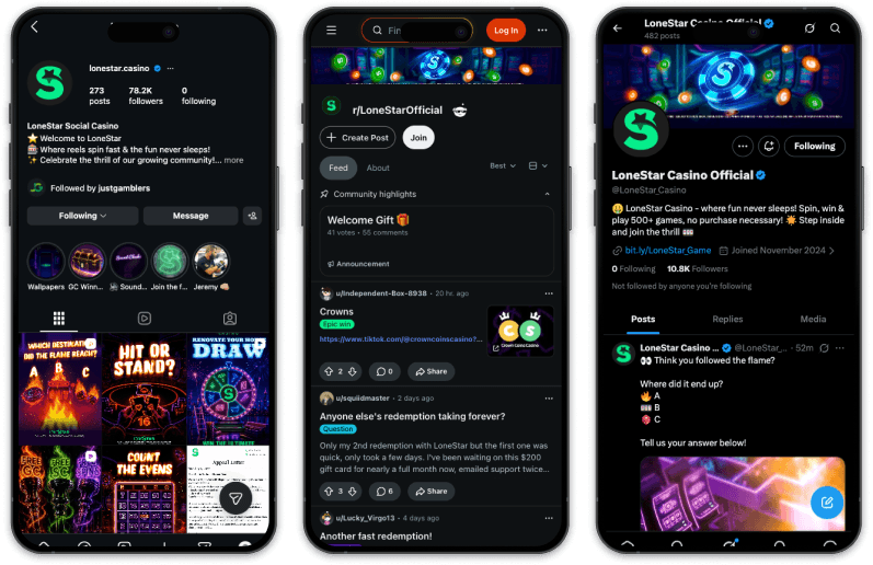 LoneStar Casino social media platforms