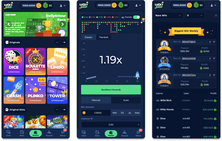 LuckyBird.io Casino screenshots