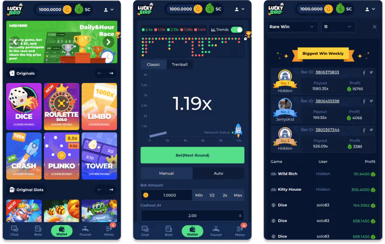 LuckyBird.io Casino screenshots