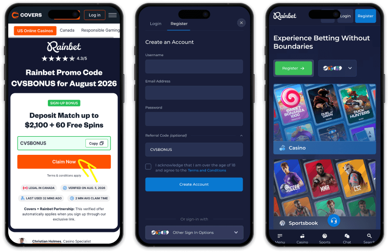 Rainbet Casino promo code claiming process