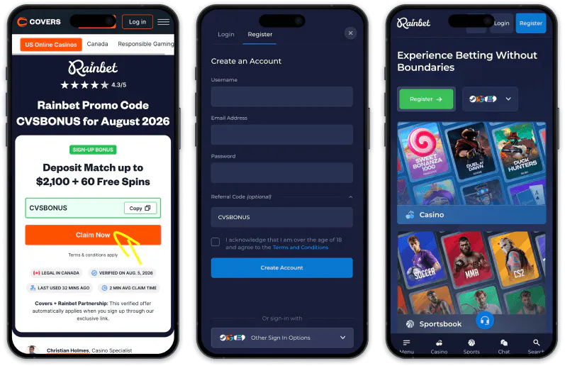 Rainbet Casino promo code claiming process