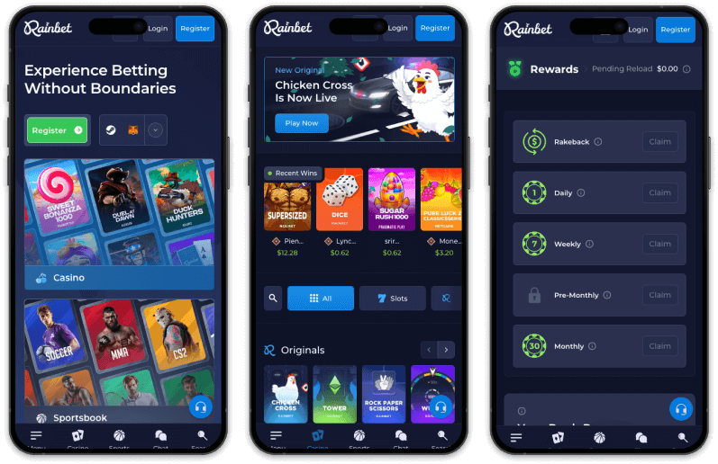 Rainbet casino app screenshots