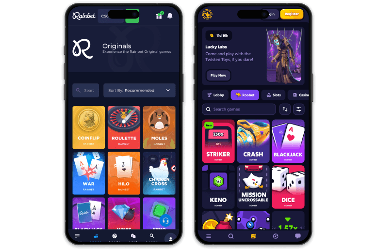 Rainbet vs. Roobet Originals comparison