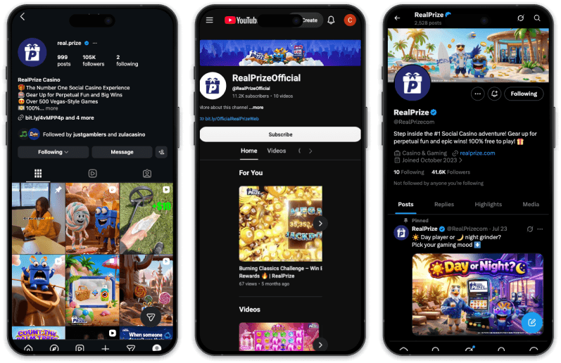 RealPrize Casino social media platforms