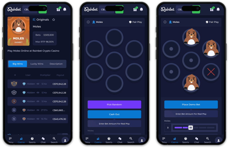 Christian Holmes testing Moles at Rainbet Casino