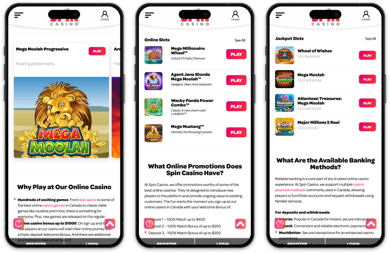 Spin Casino Alberta screenshots