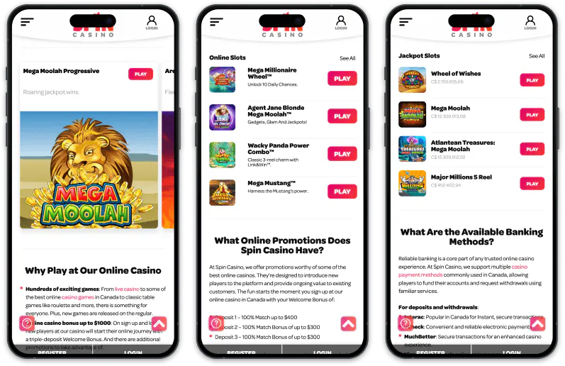 Spin Casino Alberta screenshots